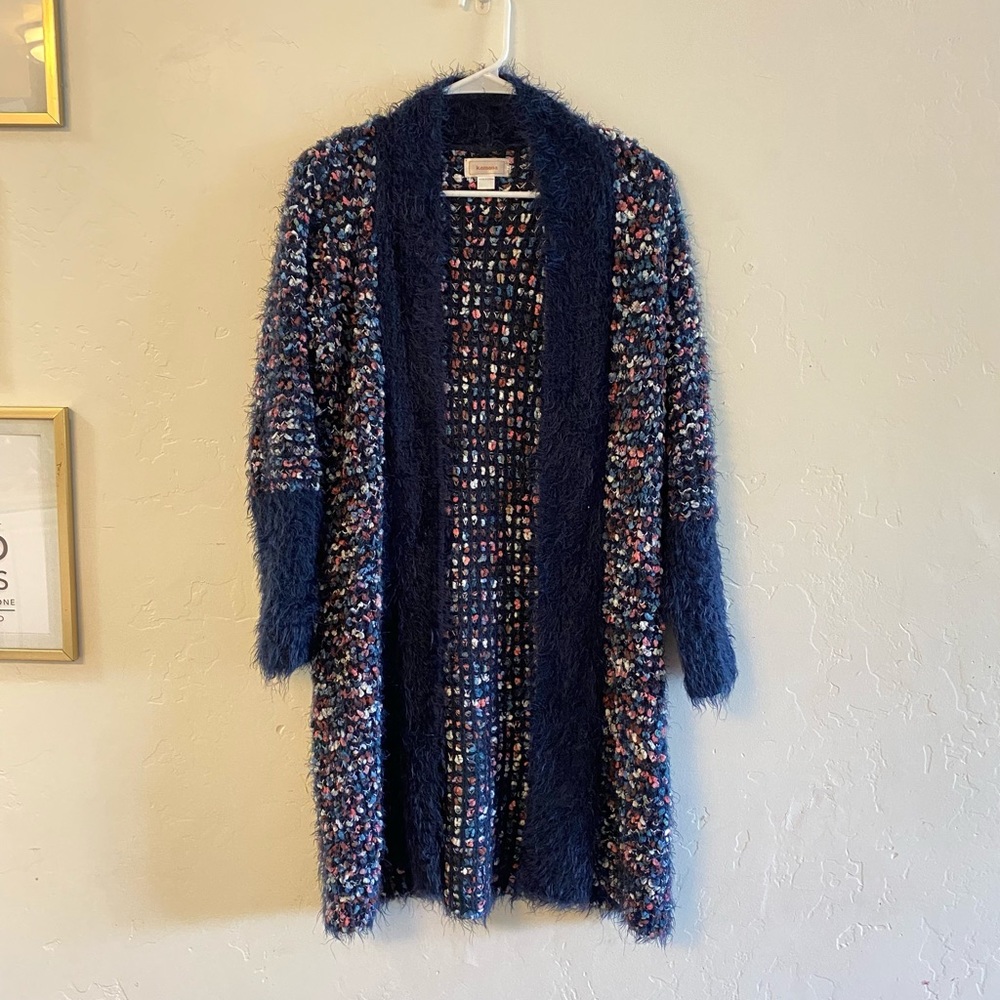 Kamana Blue Boucle Knit Open Front Cardigan Medium